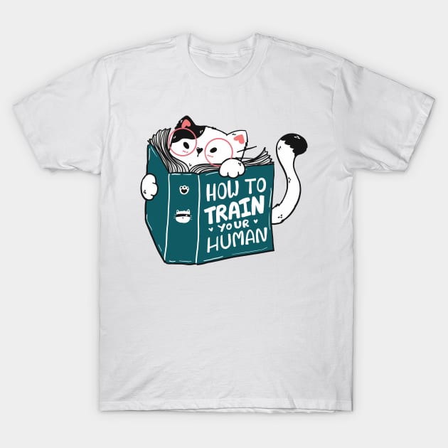 Cute cat read book how to train your human T-Shirt by Janatshie